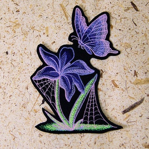 Glow in the Dark Butterfly Flower Iron On Embroidery Patch MTCoffinz - Choose Size