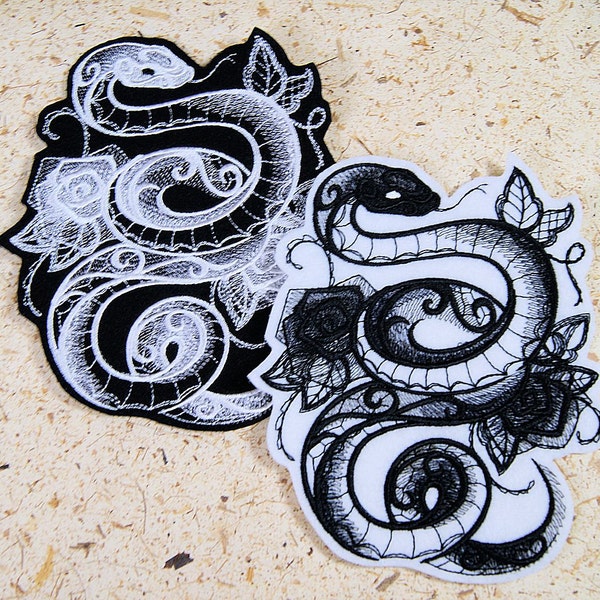 Snake Midnight Creatures Baroque Iron On Embroidery Patch MTCoffinz - Choose Size / Color