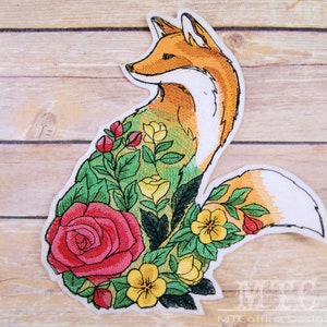 Flower Garden Floral Fox - Iron On Embroidery Patch MTCoffinz - Choose Size