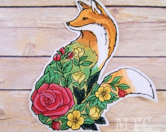 Flor jardín floral fox - hierro en bordado parche MTCoffinz - Elija el tamaño