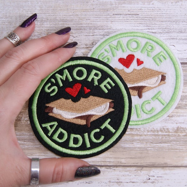S'More Addict -  Round Merit Badge Iron On Embroidery Patch MTCoffinz - Choose Size/ Color