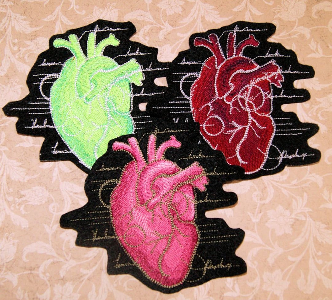 Anatomical Heart Iron on Embroidery Patch Mtcoffinz - Choose Size/color ...