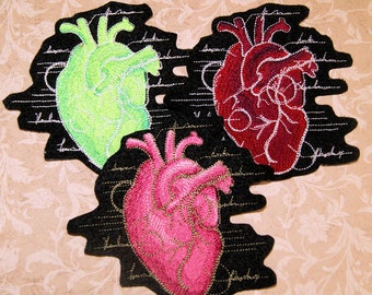 Anatomical Heart Iron On Embroidery Patch MTCoffinz - Choose Size/Color