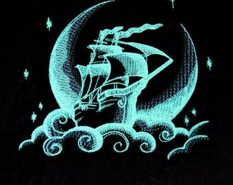 Glow in the Dark Dream Ship Iron On Embroidery Patch MTCoffinz - Choose Size
