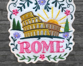 Rome Travel Patch Colosseum Tourism Italy Patch Floral Adventure Iron On Embroidery Patch MTCoffinz -