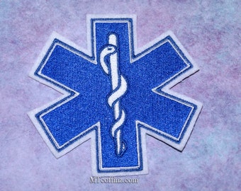 Star of Life Medical EMT Blue Iron On Embroidery Patch MTCoffinz