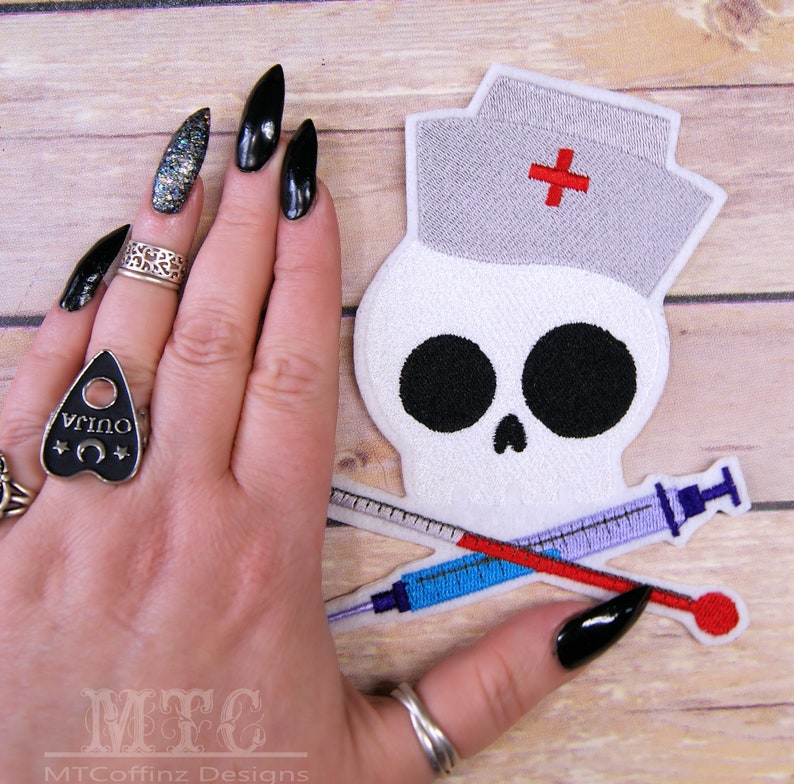 Nurse Skull Crossbones Iron on Embroidery Patch Mtcoffinz Etsy