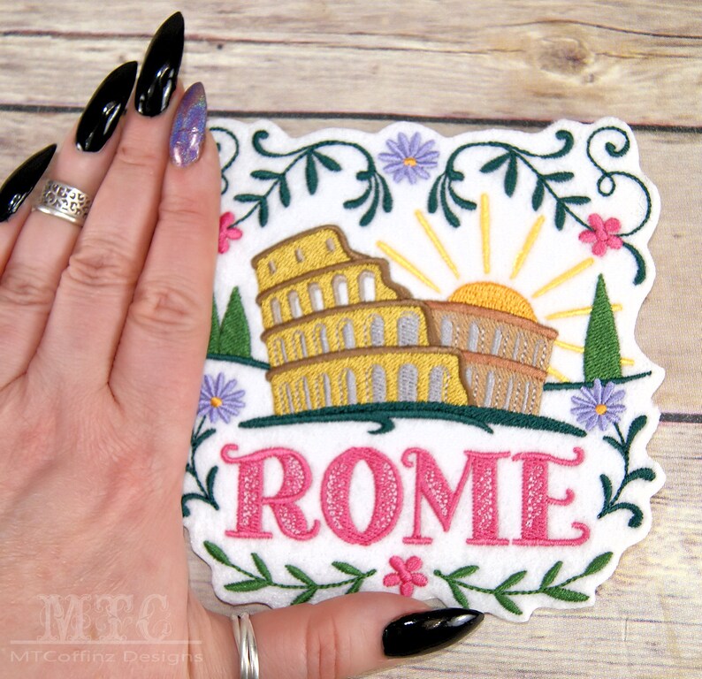 Oddity Patch Rome Rome Travel Patch Colosseum Tourism Italy Patch Floral Adventure Iron ...