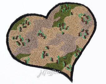 Desert Camo Heart Camouflauge Military Iron On Embroidery Patch MTCoffinz