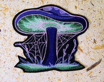 Glow in the Dark Mushroom Patch Purple Mushroom Psychedelic Iron On Embroidery Patch - Choose Size