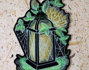 Glow in the Dark Lantern Ivy Vines Iron On Embroidery Patch MTCoffinz - Choose Size