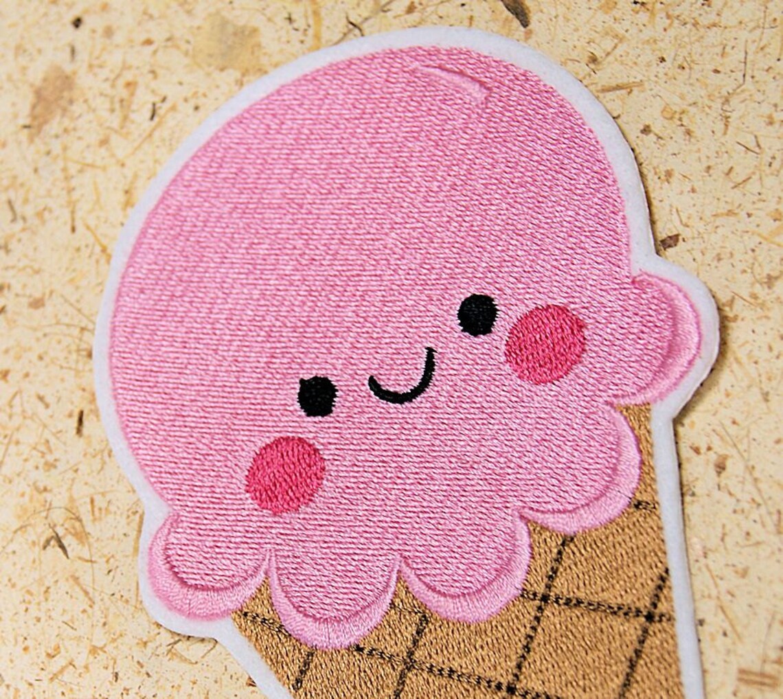 Yummy Pink Strawberry Ice Cream Cone Iron on Embroidery Patch Etsy