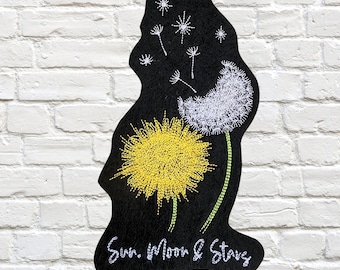 Sun Moon Stars Dandelion Celestial Flower Gold  Iron On Embroidery Patch - Choose Size
