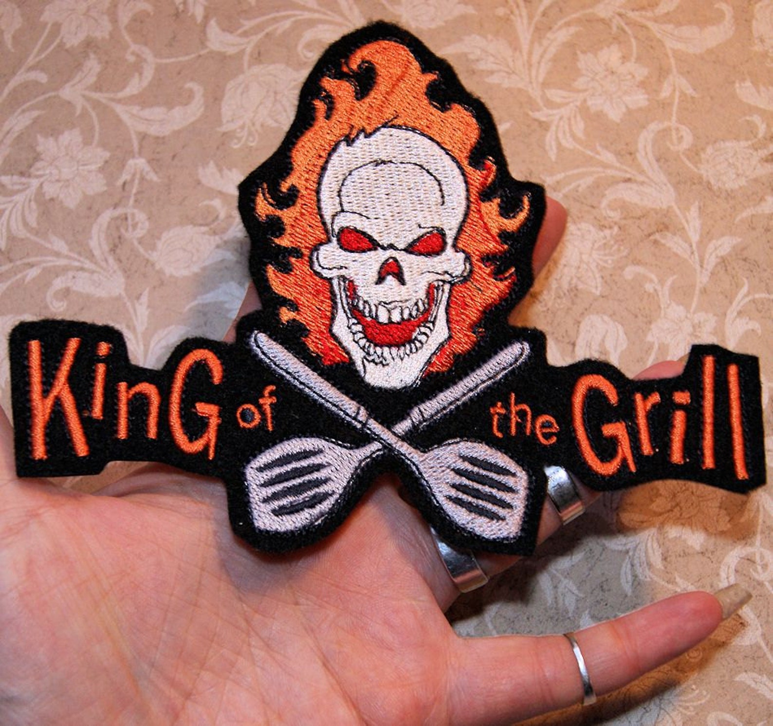 King of the Grill Skull BBQ Iron on Embroidery Patch Mtcoffinz Etsy