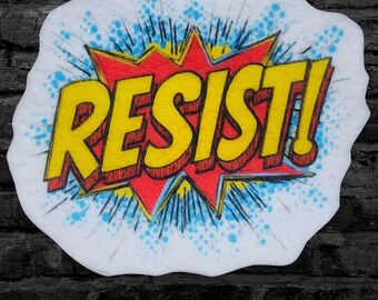 RESIST Comic Book Patch Red Gold Anime RESIST! Text Explosion Comic call out Iron On Patch  Iron On Patch Protest Patch - Choose any Size