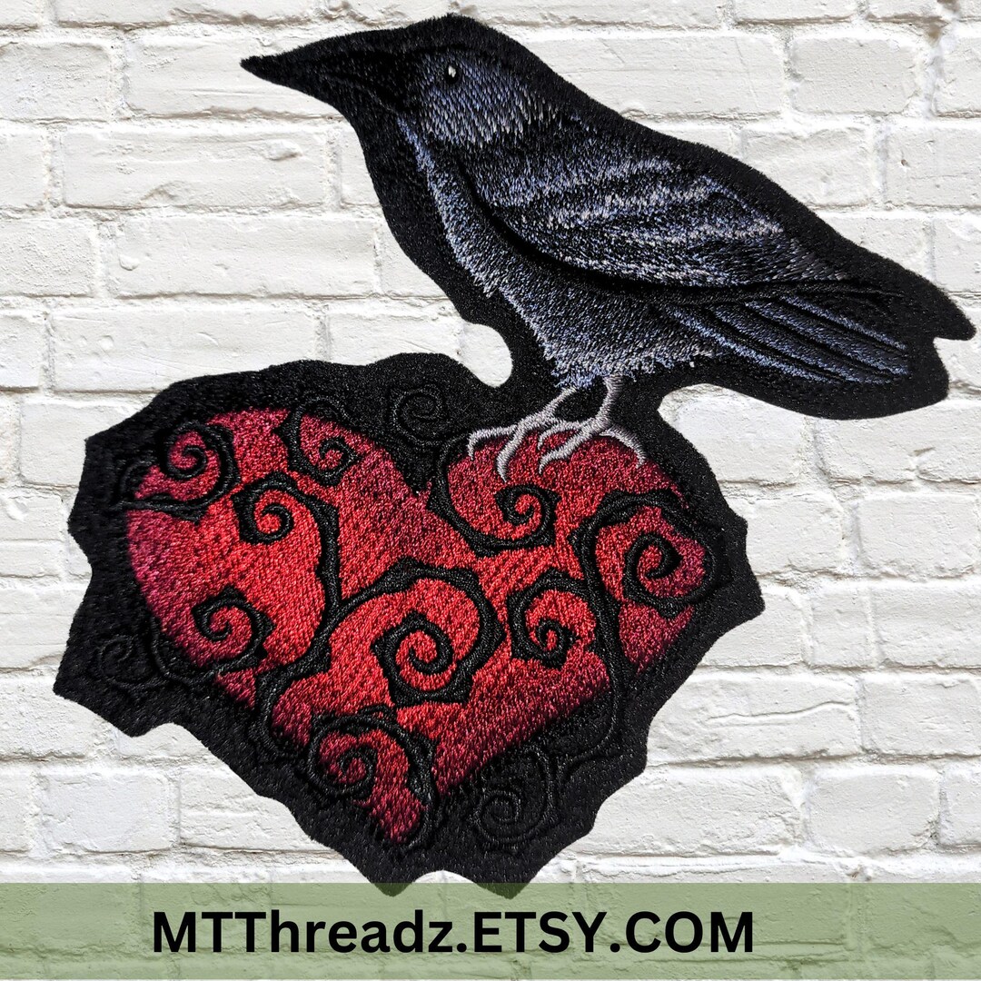 Raven Heart Patch Twisted Gothic Vines Patch Dark Goth Heart Iron on ...