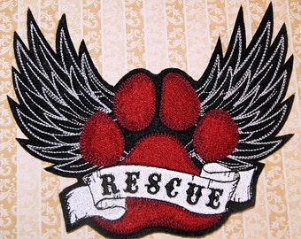 Rescue Dog Paw with Wings Iron On Embroidery Patch MTCoffinz - - Choose Size