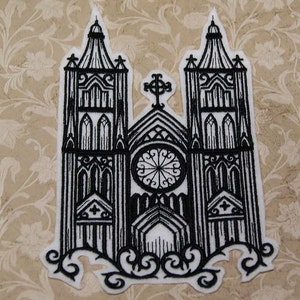 Gothic Church Patch Gothic Filigree Castle Tower Iron On Embroidery Patch MTCoffinz - Choose Color