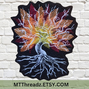 Fall Tree Patch Autumn Leaves at Midnight - Iron On Embroidery Patch MTCoffinz - Choose Size