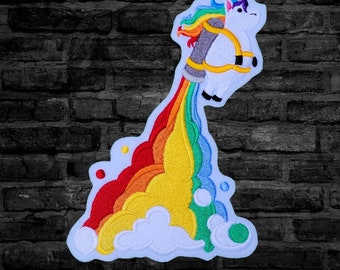Rainbow Unicorn Patch Jet Pack Fantasy Unicorn Embroidered Patch Magical Unicorn Rainbow Patch Iron On Embroidery Patch  - Choose Size
