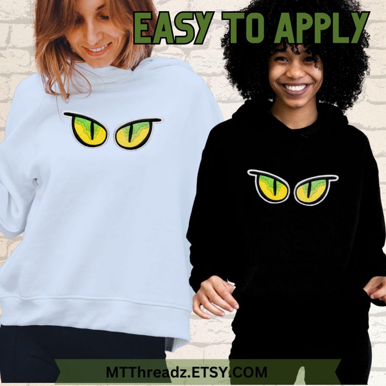 Cat Eye Patch Reptile Yellow Green Eyes Snake Eyes Plushie Iron On Embroidery Patch - Matching Pair - Choose Color Bild 6