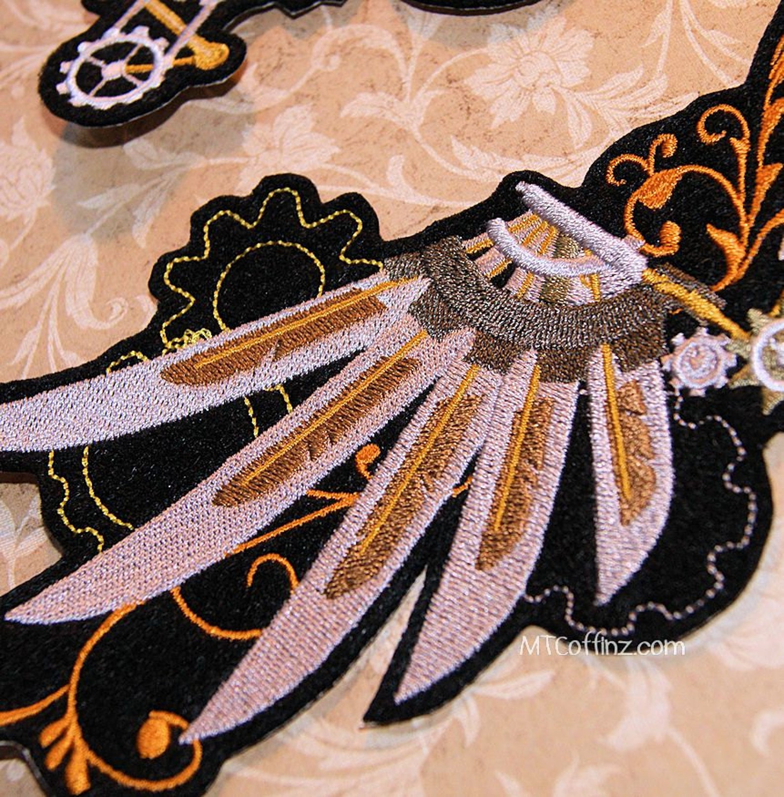 Steampunk Angel Gear Wings Iron on Embroidery Patch Mtcoffinz Etsy