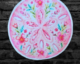 Pink Floral Sand Dollar Pink Girly Summer - Iron On Fabric Patch - Choose Size