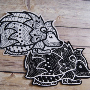 Hedgehog - Black White Iron On Embroidery Patch MTCoffinz - Choose Size