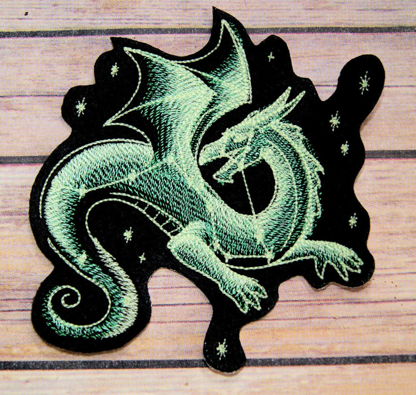 Glow in the Dark Winged Dragon Iron on Embroidery Patch Etsy