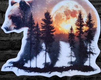 Full Moon Bear Patch Grizzly Bear Patch Brown Bear Forest Iron on Patch Choose Bear Patch Fabric Patch Mountain Forest Scene | Choose Size