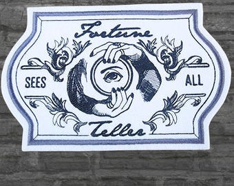 Fortune Teller Carnival Ticket Gypsy Sign All Seeing Eye Iron On Embroidery Patch - Choose Size