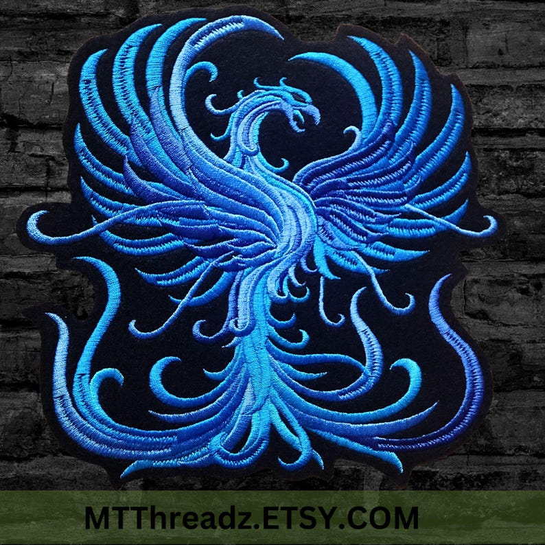 Blue Phoenix Patch Blue Ice Phoenix Iron on Blue Flames Embroidery ...