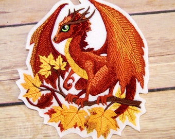 Copper Orange Autumn Baby Dragon Iron On Embroidery Patch MTCoffinz - Choose Size