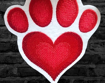 Heart Paw Patch Rescue Dog Patch Dog Paw Memory Patch Iron On Embroidery Patch Embroidered Dog Rescue Patch Choose Size