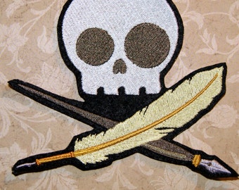 Skull and Crossbones Literary Writer Iron On Embroidery Patch MTCoffinz - Choose Size