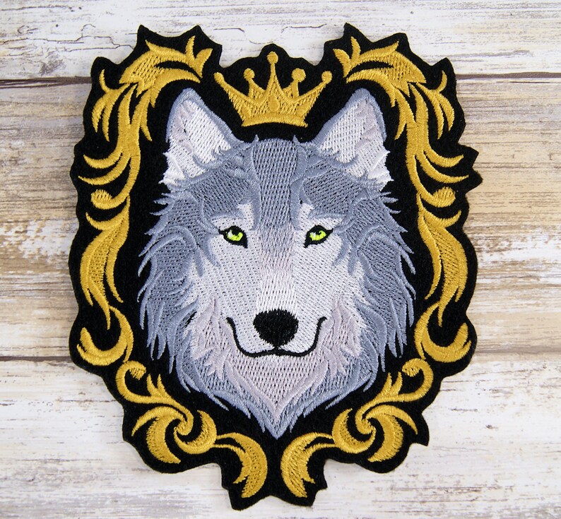 Wolf - Regal Crest and Crown - Iron on Embroidery Patch Mtcoffinz ...