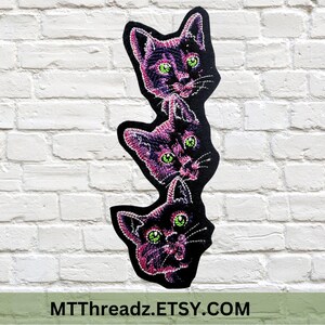 Peeking Pink Kitty Patch Sneaky Cat Iron on Pink Kitten Sleeve Patch Cat Iron On Embroidery Patch MTCoffinz - Choose Size