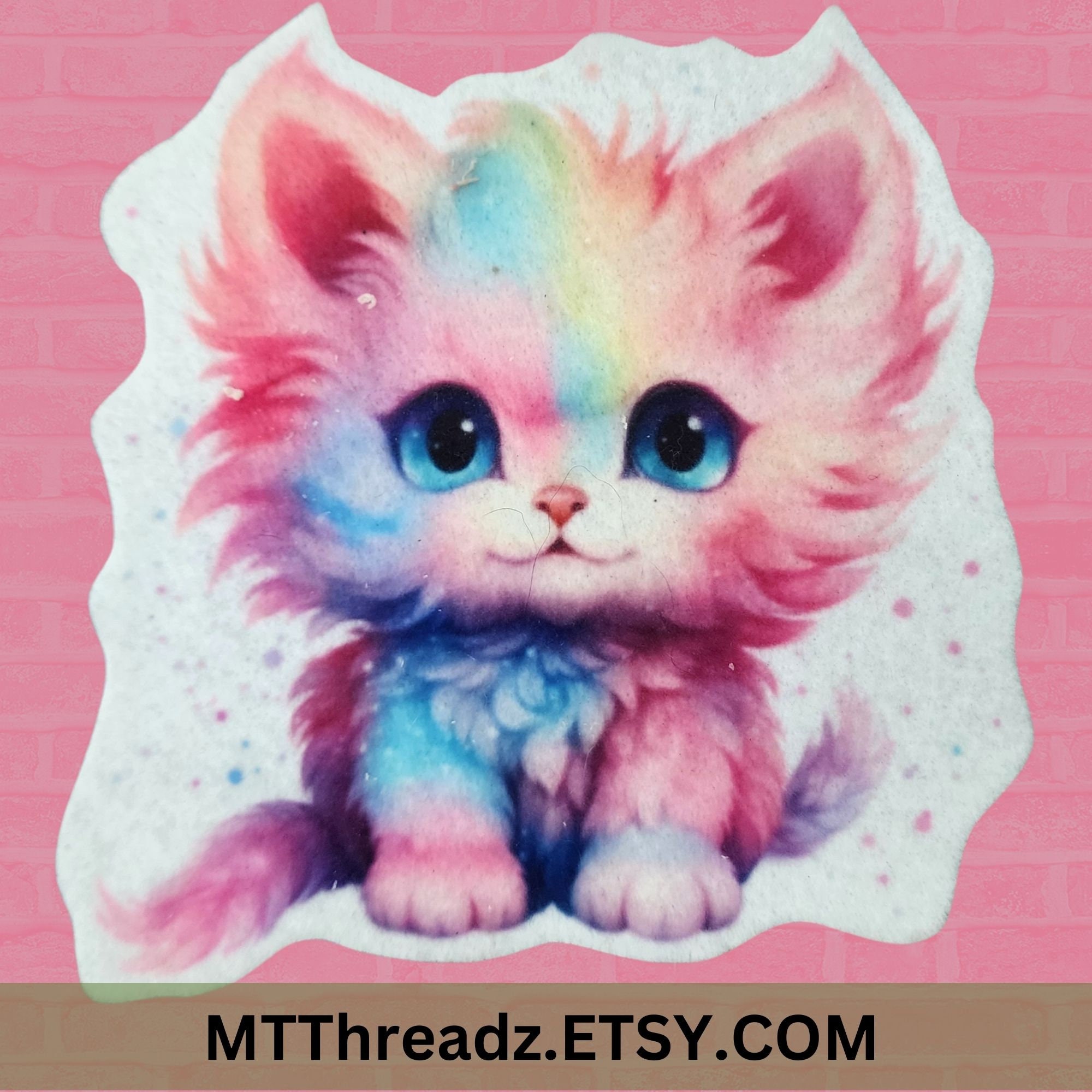 Pink Patch Kitten Pastel Rainbow Kitten Patch Cute Baby Kitten Patch Pastel Watercolor ...