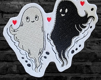 Ghost Patch Black and White Ghost Embroidery Best Friends Ghosts Halloween Iron On Embroidery Patch - Choose Size/ Color