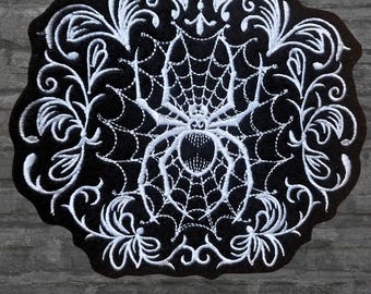 Spider Patch Damask Gothic Spiderweb Patch Giant Back Patch  Black White Iron On Embroidery Patch - Choose Size
