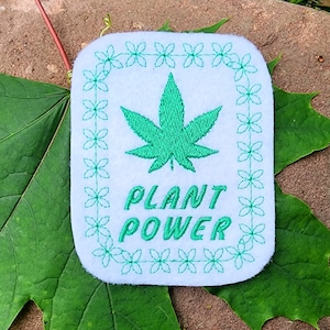 Plant Power - Marijuana Pot Leaf 420 Weed Iron On Embroidery Patch MTCoffinz- Choose Size / Color