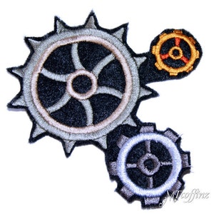 Triple Metallic SteamPunk Gears Iron On Embroidery Patch MTCoffinz