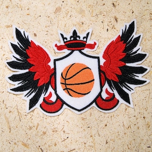 Basketball Sports Crest Crown Wings- Iron On Embroidery Patch MTCoffinz - Choose Size / Color