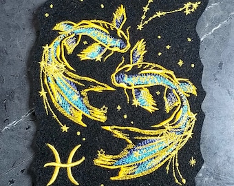 Pisces- the Fish- Zodiac Constellation Iron On Embroidery Patch MTCoffinz - Choose Size