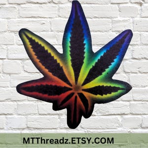 Black Rainbow Marijuana Leaf Patch Rainbow Pot Leaf Patch Retro Neon 420 Patch Fabric  Iron On Patch Choose Size