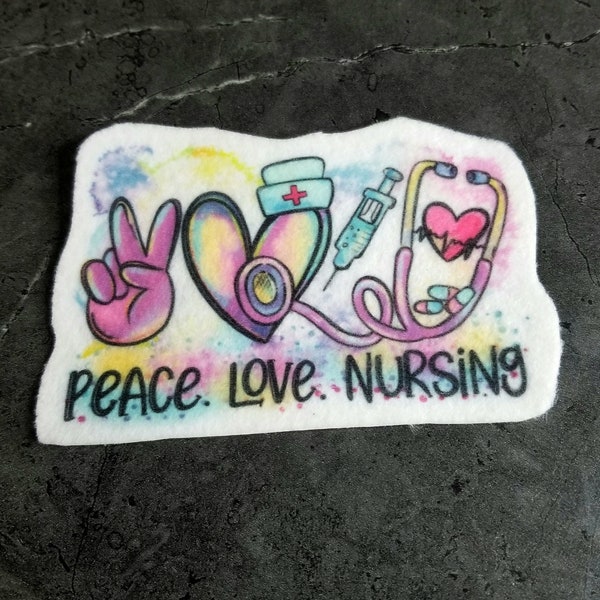 Peace Love Nursing - Heart Stethoscope Syringe  - Iron On Patch MTCoffinz - Choose Size