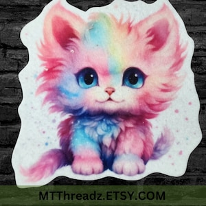 Pastel Rainbow Kitten Patch Cute Baby Kitten Patch Pastel Watercolor Cat  Iron on Patch Fantasy Kitten Patch Fabric Patch Choose Size