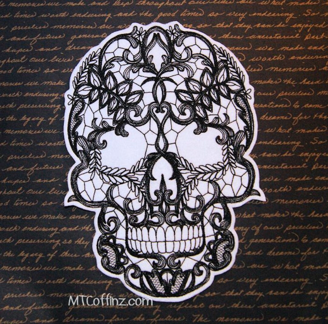 Giant Gothic Lace Skull Embroidered Iron on Patch Mtcoffinz Giant Gothic Lace Skull Embroidered Iron on Patch Mtcoffinz