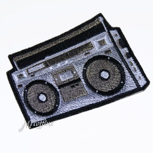 80s Boom Box Radio Retro Hipster Silver Black Iron On Embroidery Patch MTCoffinz