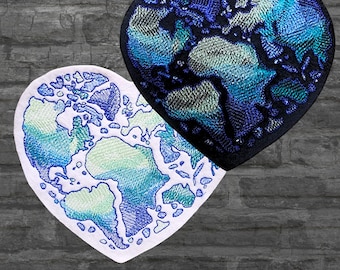 Planet Earth Patch Earth Heart Embroidery Patch Earth Day Patch Iron On Embroidery Patch Eco Warrior- Choose Size / Color